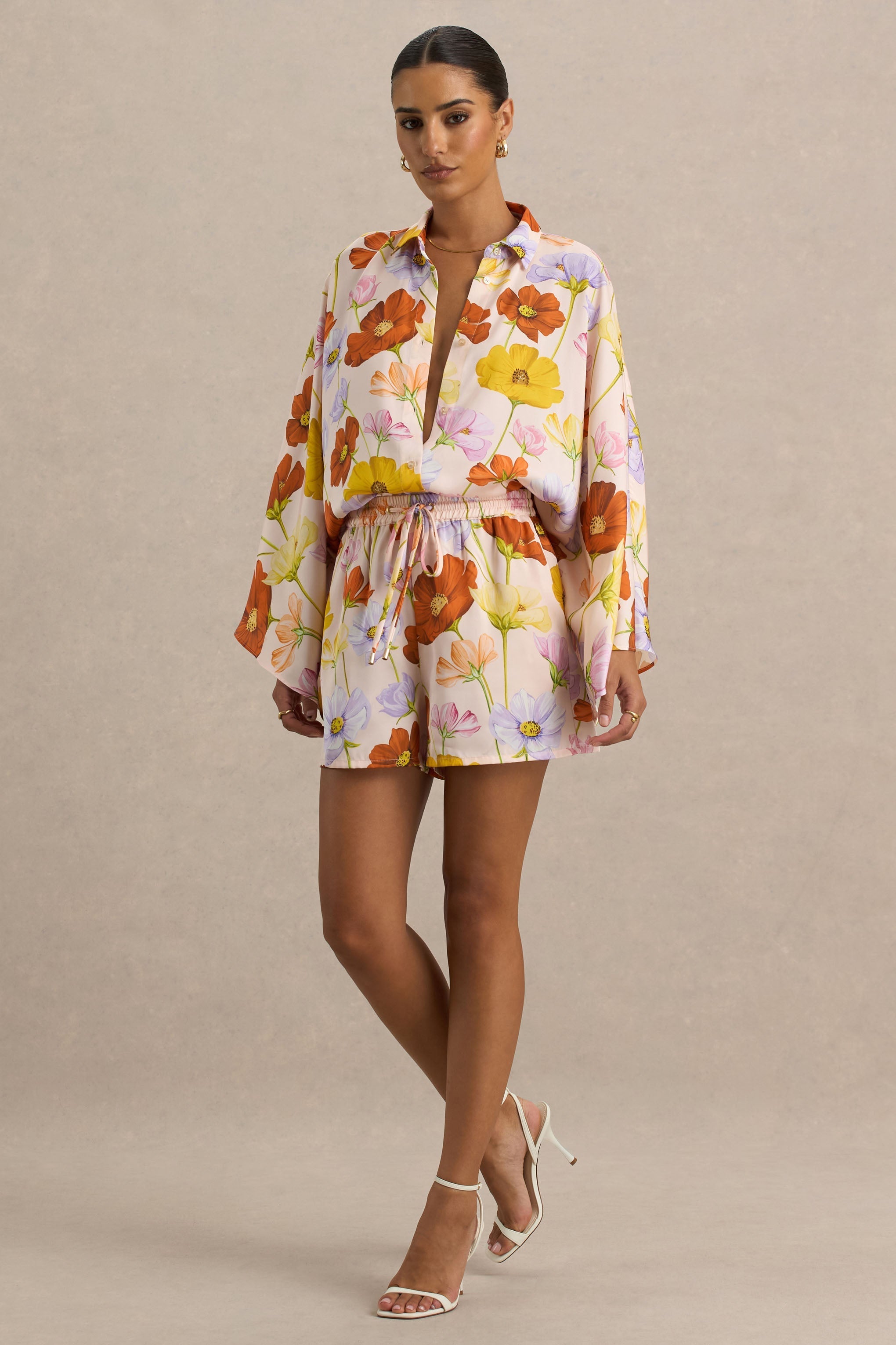 Loovay Bloesempracht Set, Bloemen Blouse en Short Set