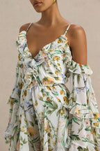 Loovay Soléa Playsuit, Witte Botanische Playsuit met Ruches