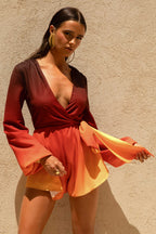 Loovay Solenza Playsuit, Oranje Ombre met Strikdetail