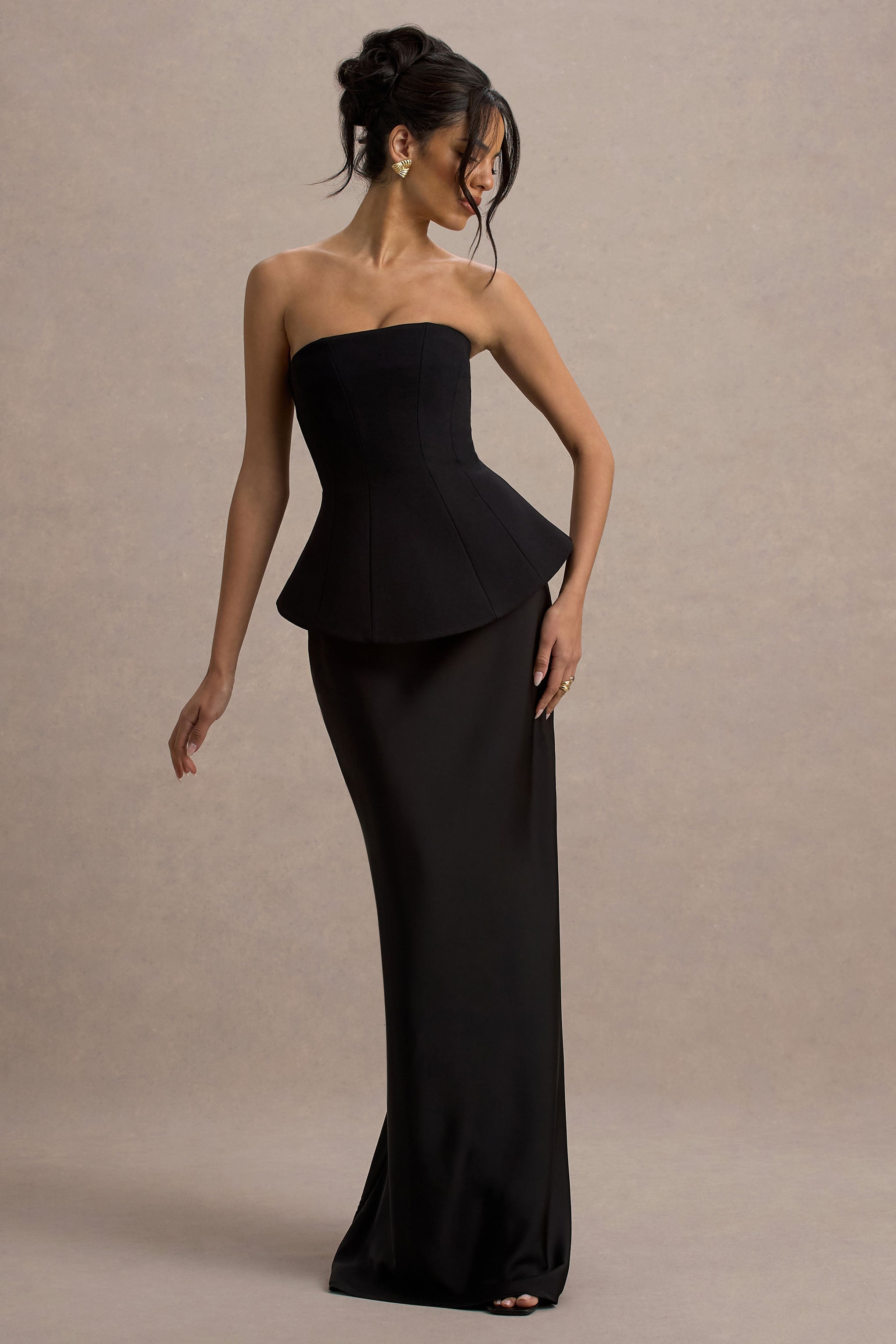 Loovay Noiré Jurk, Strapless Maxi met Peplum