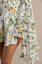 Loovay Soléa Playsuit, Witte Botanische Playsuit met Ruches