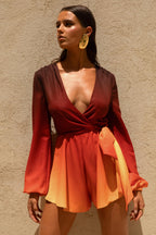 Loovay Solenza Playsuit, Oranje Ombre met Strikdetail