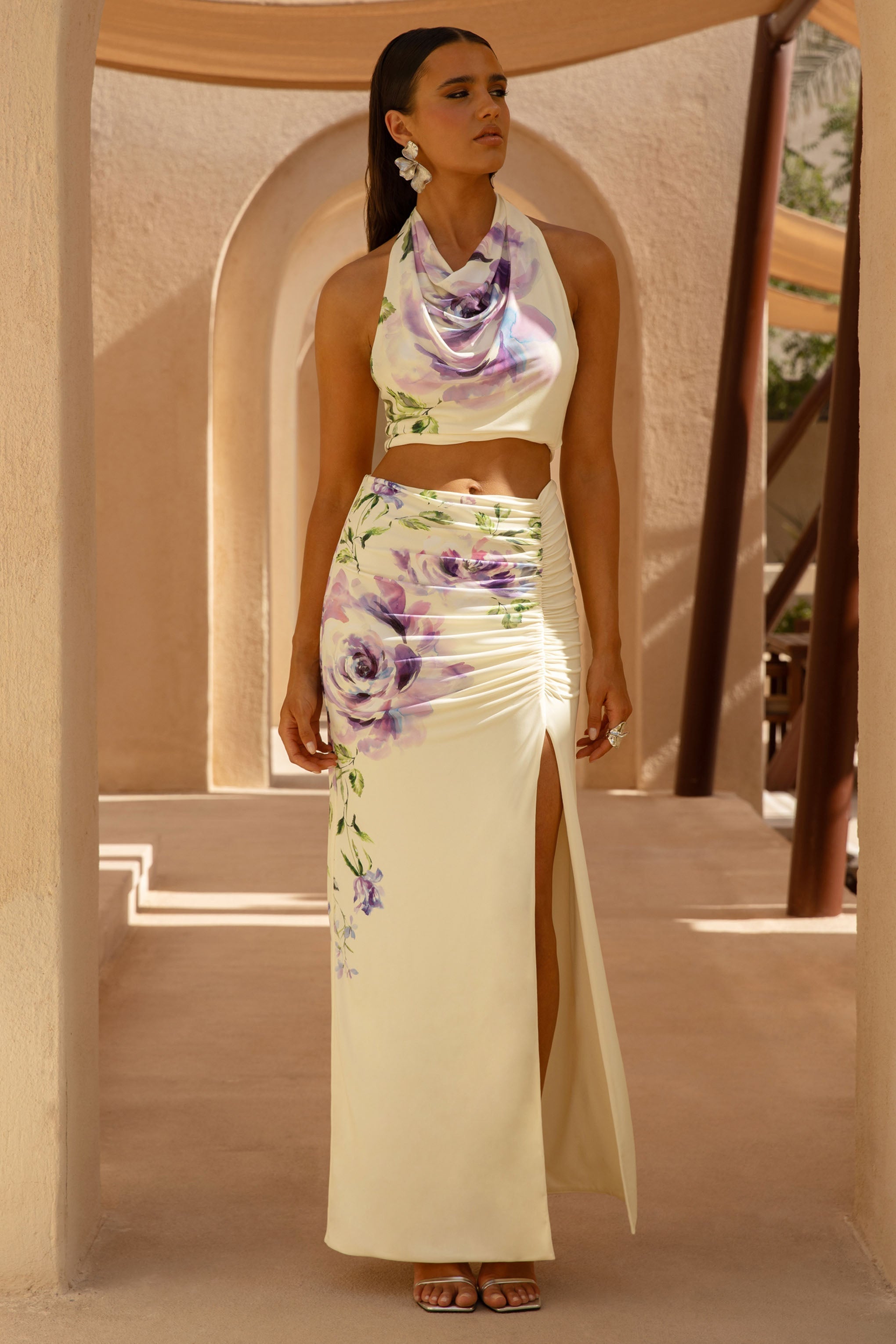 Loovay Solmére Set, Bloemen Haltertop met Maxi Rok