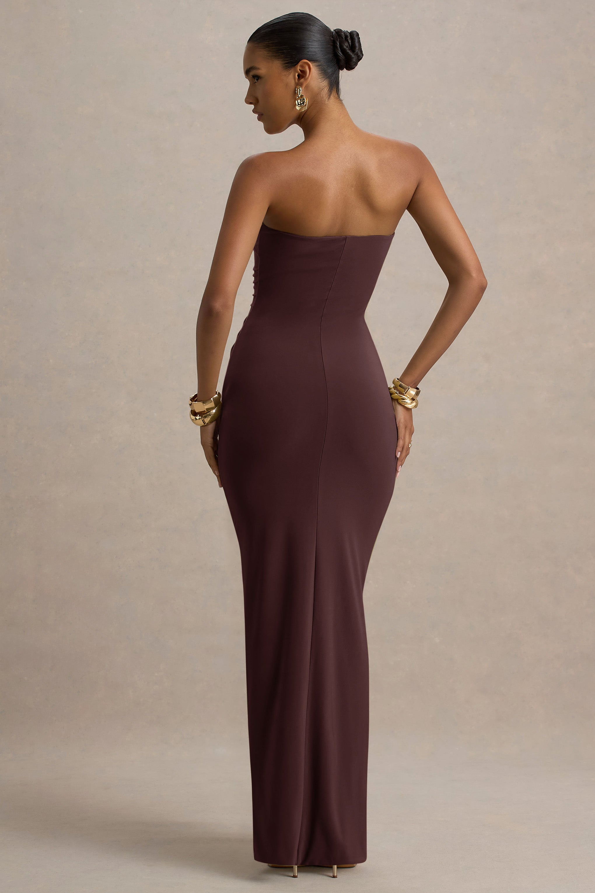 Loovay Solenne Jurk, Strapless Maxi met Gedrapeerde Details