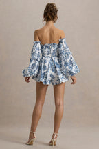 Loovay Azurelle Playsuit, Off Shoulder met Porseleinprint