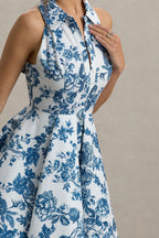Loovay Belloura Jurk, Halter Mini met Blauwe Bloemenprint