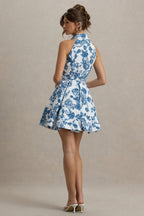 Loovay Belloura Jurk, Halter Mini met Blauwe Bloemenprint