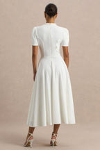 Loovay Élanora Midi Jurk, Elegante Scuba Crêpe met Hoge Hals