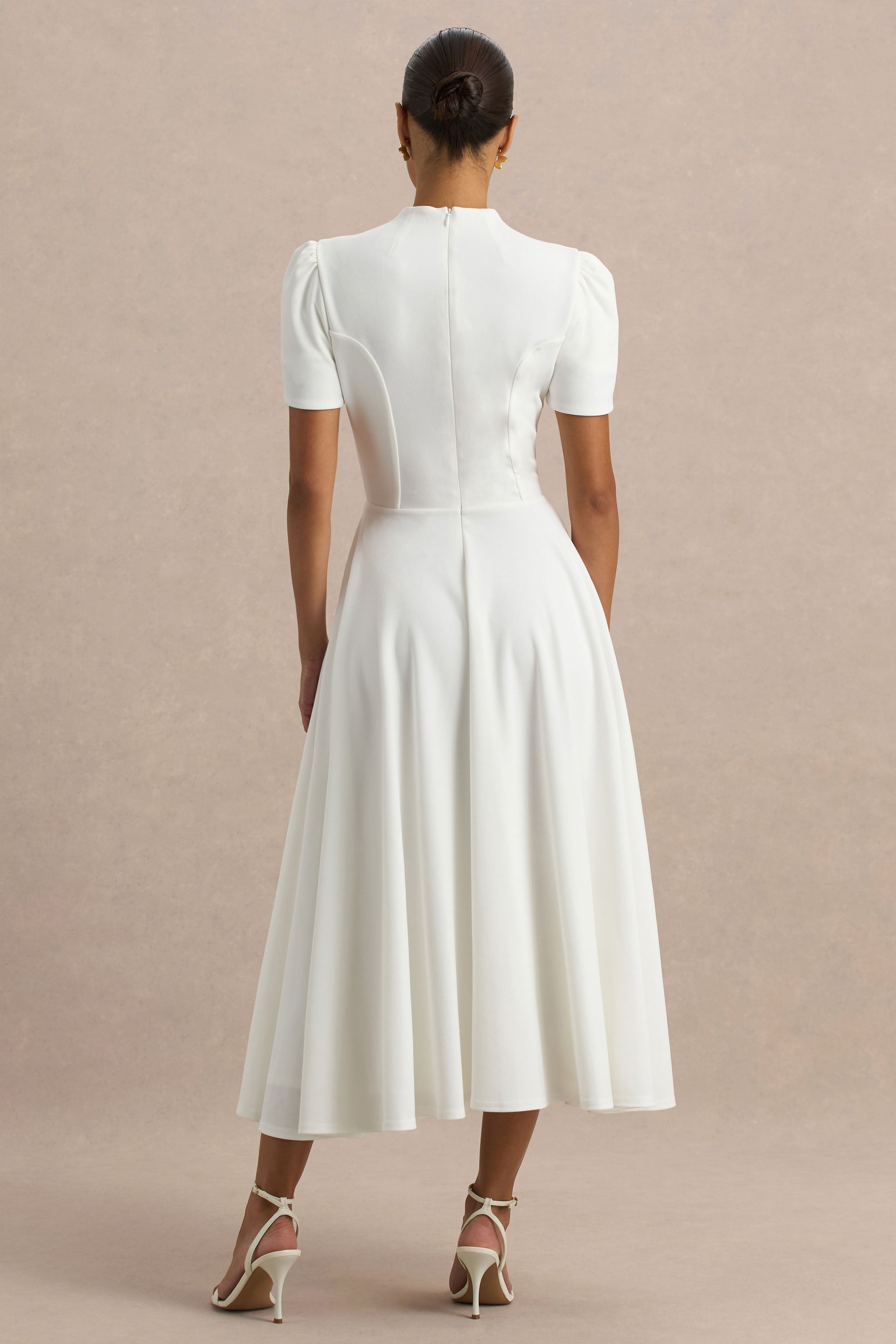 Loovay Élanora Midi Jurk, Elegante Scuba Crêpe met Hoge Hals