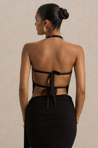 Loovay Noctéa Luxe Top, Zwarte Haltertop met Gouden Details