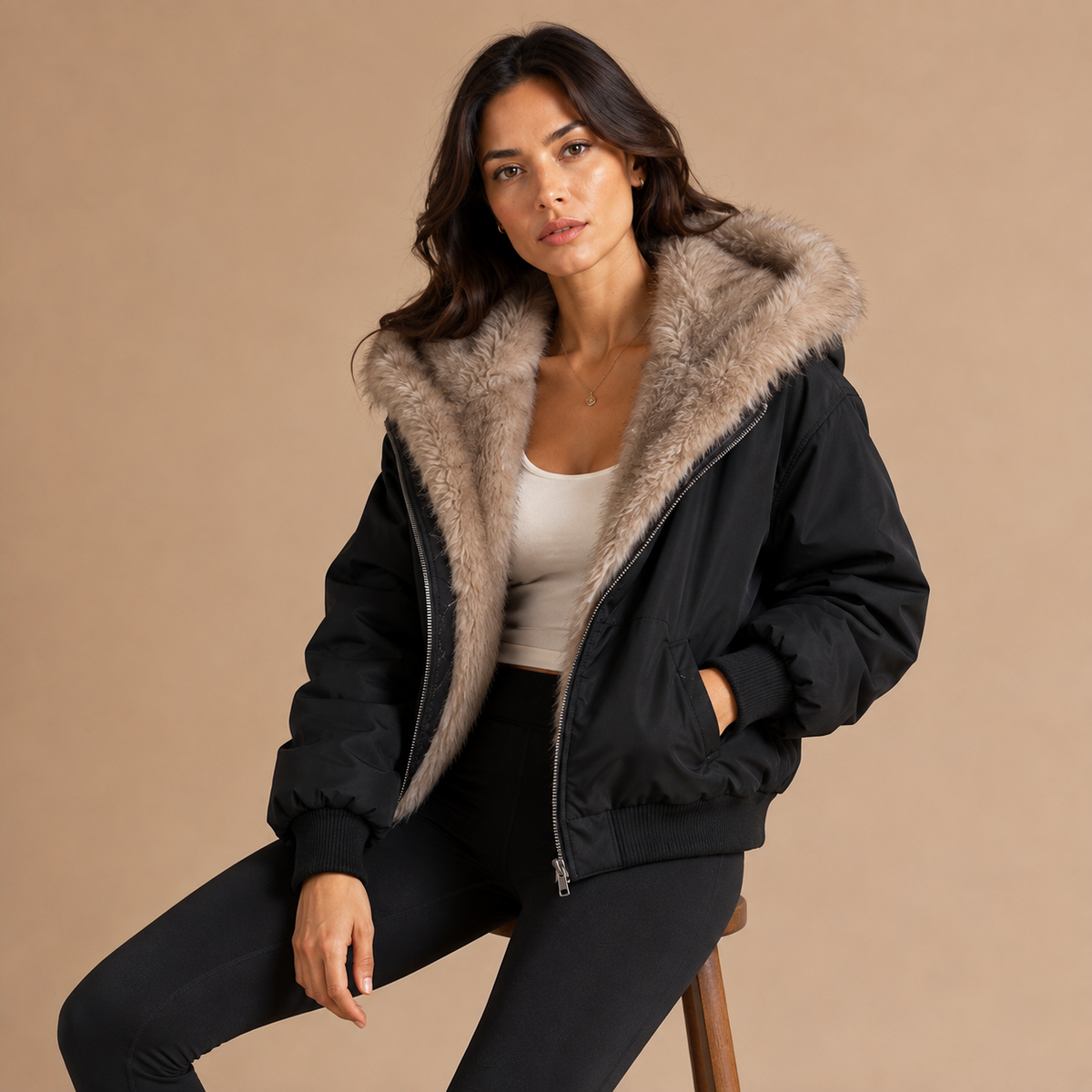 Loovay Tavira Korte Winterjas met Capuchon