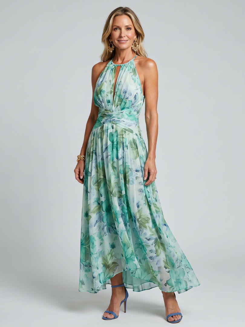 Loovay Verdelle, Halter Maxi Jurk met Bloemenprint