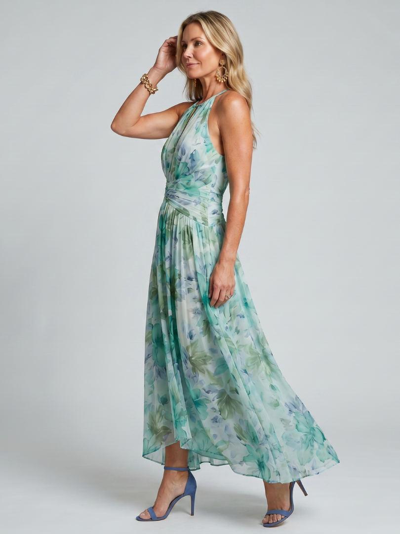 Loovay Verdelle, Halter Maxi Jurk met Bloemenprint