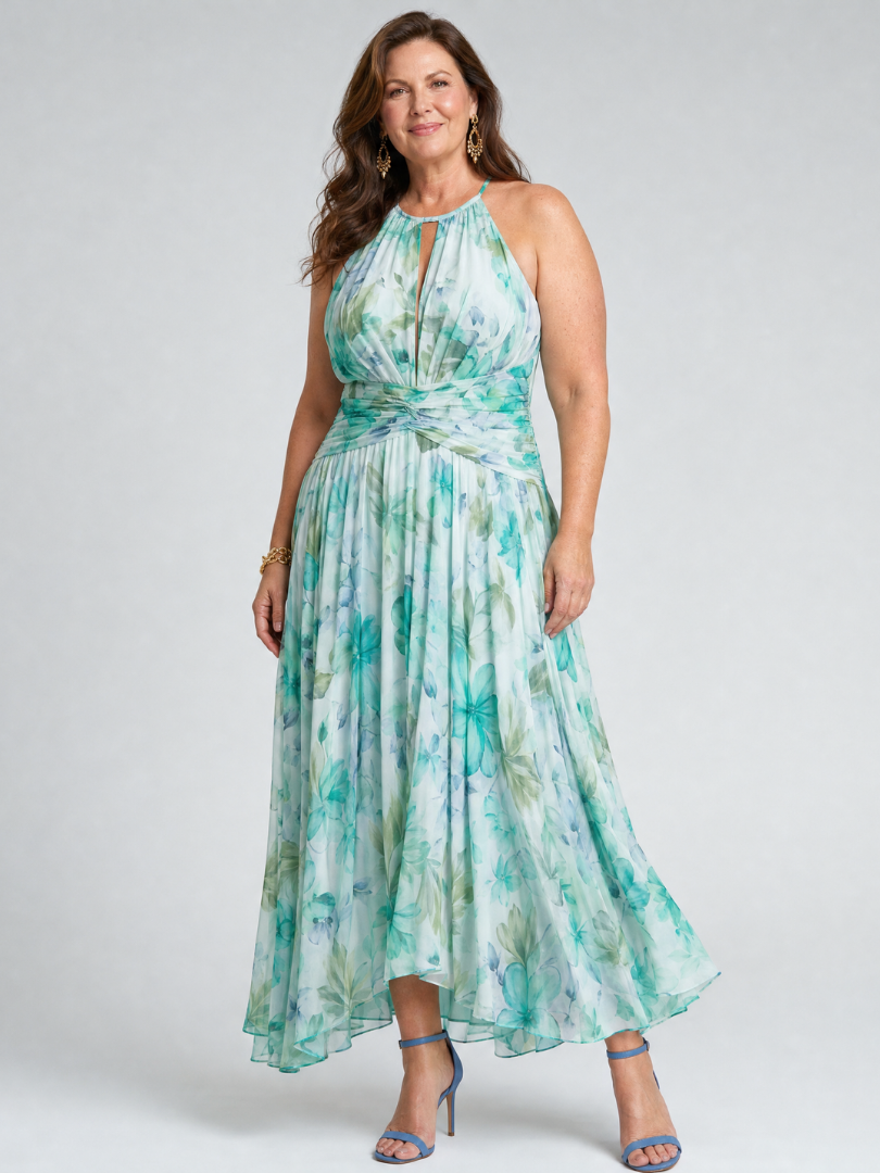 Loovay Verdelle, Halter Maxi Jurk met Bloemenprint