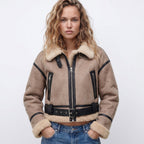 Loovay Elaria Leren Bomberjas met Faux Shearling Kraag